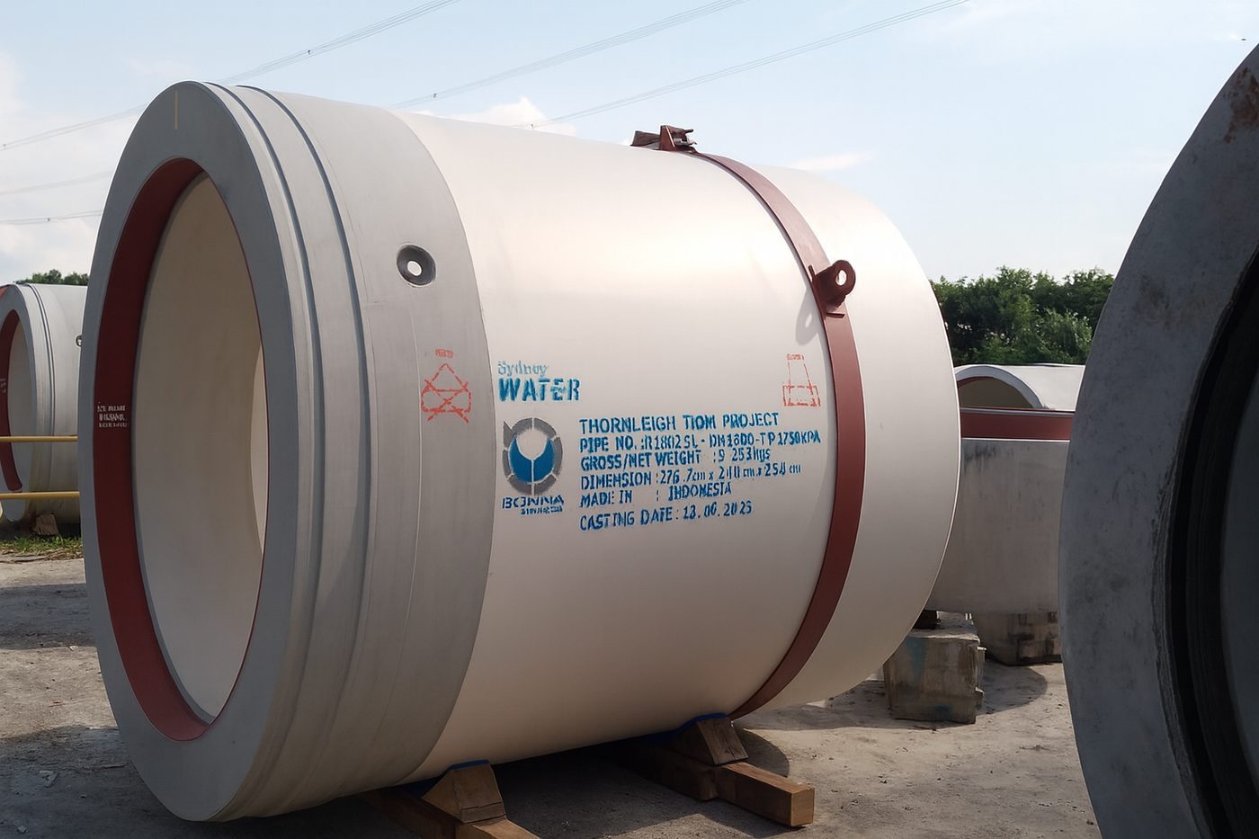 Large diameter RCCP pipe on site, Empire Infrastructure